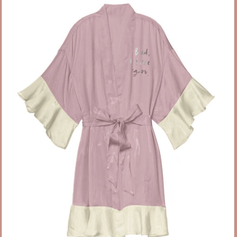NEW Viola Vann Pink Satin Silky Tie Waist Robe "Bed I Love You" - Picture 2 of 5